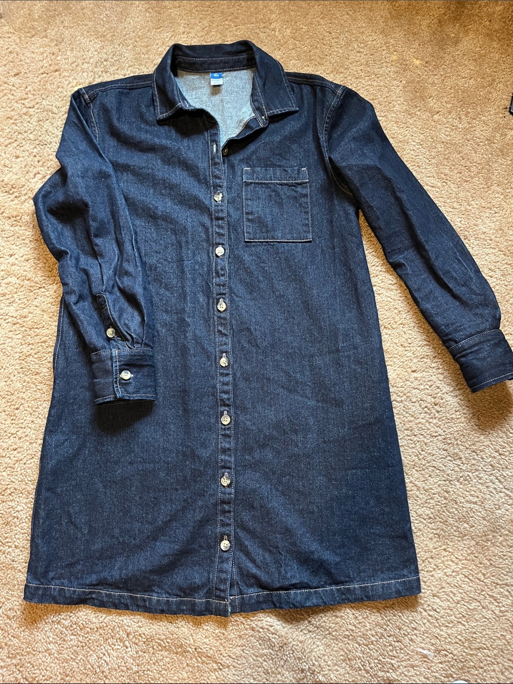 Old Navy Denim Button-Front Shirt Dress - Dark Blue Size XS TALL